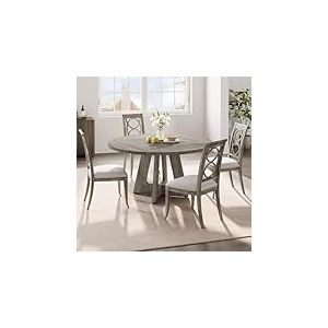 Garvee Table &agrave; Manger Ronde en Bois 4 Personnes, Table de Cuisine 120 cm Rustique, Structure Stable, Pieds Crois&eacute;s pour Cuisine, Salon (Gris)