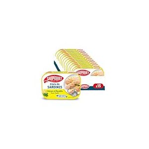 SAUPIQUET - Filets de Sardines Citron Basilic - Sans Huile - Sans Arêtes - Sans conservateurs, colorants ni arômes artificiels - Issus d'une Pêche Traçabilité Garantie - 15 Conserves (100 g)