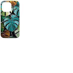 Coque de téléphone Motif Feuilles de Monstera Style vitrail Art déco Vert Coque pour iPhone 13 Pro