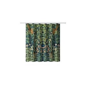 DDCBNS William Morris Rideau de Douche de Style Vintage du Milieu du siècle, Motif Floral, Oiseaux, Plante Verte, Impression Artistique Abstraite, Rideau de Douche pour décoration de Salle de Bain,