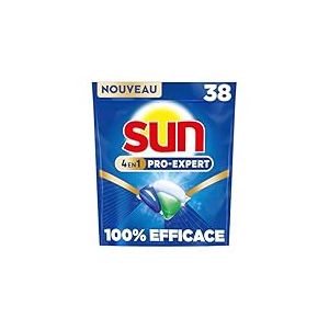 Sun - Pro Expert - Pastilles Lave Vaisselle - Action 4 en 1 - Regular - Elimine 100% des taches brûlées de +72h - dégraissent en Profondeur - 38 Capsules