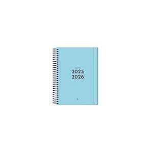 Agenda scolaire Liderpapel 25-26 à spirale bleu 2 jours page A5 bilingue papier FSC 70 g.