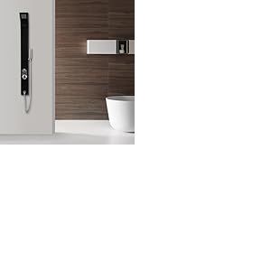 MARWELL Colonne de douche Care Black en acier inoxydable brossé, 150 x 15 cm, avec 2 fonctions de douche, douche à effet pluie et douchette, chromé