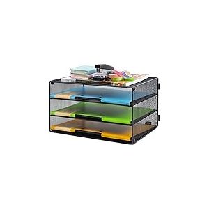 COSYAWN Bac &agrave; courrier &agrave; 3 &eacute;tages en Maille pour Bureau Noir