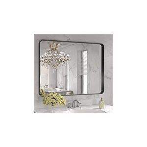 LOAAO Miroir Mural de Salle de Bain/lavabo/Ferme avec Cadre en métal Noir Mat, Grand Miroir rectangulaire Arrondi, antirouille, Verre trempé, Suspension Horizontale ou Verticale, 101,6 x 81,3 cm