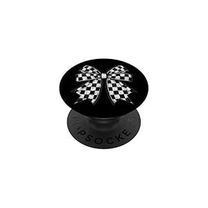 Motif Damier Noir et Blanc avec nœud Coquette pour Fille PopSockets PopGrip Adhésif