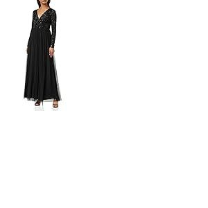 Maya Deluxe Robe de Soir&eacute;e Femme Maxi, Robe de Soir&eacute;e Manches Longues, Robe C&eacute;r&eacute;monie Femme pour Mariage, Bal de Promo, Noir, 54