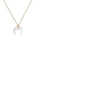 SINGULARU - Collier Moonset Nacre. Pendentif en argent 925 avec demi-lune en nacre. Chaîne taille unique. Finition plaqué or 18 kt. Bijoux pour femme