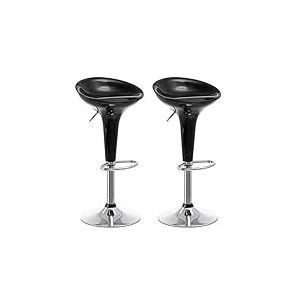 BAKAJI Lot de 2 tabourets de Bar de Cuisine, Design Moderne, Base en Acier chromé, Assise en ABS, Tabouret pivotant avec Hauteur réglable et Repose-Pieds (Noir)