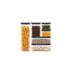 BODUM Lot de 6 bocaux de conservation avec couvercles noirs CANTEEN – Sans BPA & passe au lave-vaisselle – Contenants alimentaires empilables et transparents