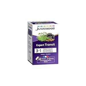 JUVAMINE - Expert Transit 3-en-1 - Transit facilité - Ballonnements - Gaz Intestinaux - Inconfort digestifs - Fenouil - Pruneau - 45 gélules - Fabriqué en France
