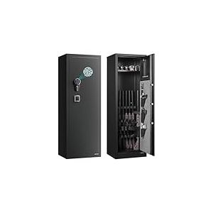VEVOR Armoire &agrave; 8-10 Fusils, Coffre-Fort pour Armes &agrave; Feu Verrouillage par Empreinte Digitale et Mot de Passe et Cl&eacute;s, avec 3 Poches pour Pistolets et Supports R&eacute;glables, Acc&egrave;s Rapide, pour Domicile