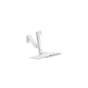PureMounts Support d'&eacute;cran avec Tablette Clavier, Support Mural pour &eacute;cran avec Tablette Clavier, R&eacute;glable en Hauteur, Pivotant, Inclinable, Poste de Travail Stand Up, Blanc