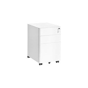 SONGMICS Caisson de Bureau, avec 3 Tiroirs, Casier Verrouillable, Préassemblé, en Métal, Table pour Imprimante, pour Bureau, 50 x 39 x 59 cm, Blanc Mat OFC032WG01