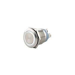 SeKi Bouton poussoir en acier inoxydable - Diam&egrave;tre : 19 mm - Forme de t&ecirc;te plate - Anneau LED color&eacute; &eacute;clair&eacute; en blanc - Raccord &agrave; vis - Bouton de sonnette