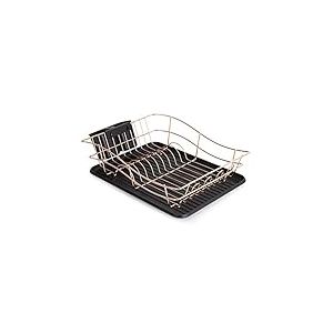 Tour Égouttoir à Vaisselle avec Plateau, Acier Inoxydable, Black and Rose Gold, Taille L