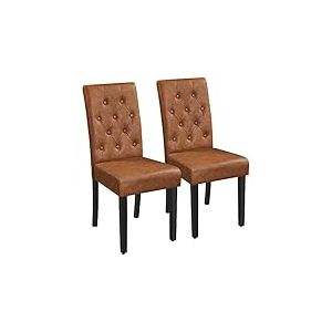 Yaheetech Lot de 2 Chaises de Salle &agrave; Manger en Similicuir PVC Chaise de Cuisine Assise Rembourr&eacute;e avec Dossier Confortable Chaises de Chambre Moderne en Bois Massif de Ch&ecirc;ne Brun Vintage