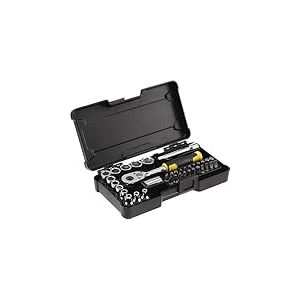 Stanley Stmt82672-0 Coffret De Douilles ¼’’ + Cliquet 72 Dents + 1 Rallonge 75Mm + 1 Porte Embout + 22 Embouts - Boite Compacte Et Résistante - Jeu De 37 Pièces