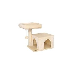lionto Arbre à Chat avec Niche et Balle en Peluche avec grelot, Hauteur 50 cm, Corde en sisal et Peluche Douce, Surface de Repos Confortable, adapté aux Petits et Grands Chats, Beige