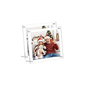 AITEE Lot de 2 cadres photo en acrylique transparent pour bureau et mur, modernes, sans cadre, flottants, carrés en lucite transparent pour affichage de photographie (20,3 x 25,4 cm)