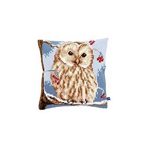 Vervaco Ensemble de Coussin au Point de Croix, Hibou d'hiver, Blanc