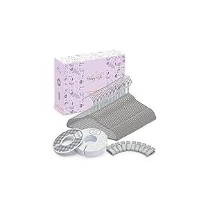 Babyrish Lot de 30 cintres en Velours pour b&eacute;b&eacute; - Ultra Fins et antid&eacute;rapants - avec 8 Jolis s&eacute;parateurs de v&ecirc;tements et 10 Clips de Suspension pour b&eacute;b&eacute; gar&ccedil;on et Fille - Gris