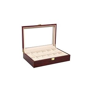 Uten Présentoir Boîte, 12 Compartiments Coffret à Montre, Bois Bijoux Coffret de Rangement avec Serrure pour Homme Femme