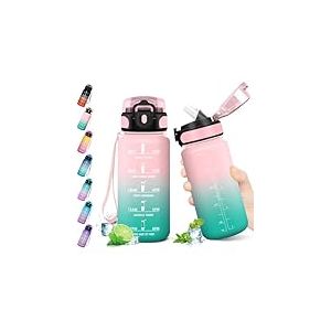 KollyKolla Gourde 500ml, Bouteille d'eau Enfant, Gourde Paille, &Eacute;tanche & R&eacute;utilisable, Sport avec Marqueur de Temps, Motivation pour Enfant, Cyclisme, Bureau, Camping, l'&eacute;cole