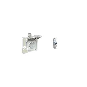 Legrand 090471 Prise Saillie Étanche Green'up Access pour Véhicule Électrique, Modes 1 ou 2, IP66 & 406774 Disjoncteur 16A unipolaire + neutre DNX3 - courbe C - 4,5/6kA - À vis - 1 module