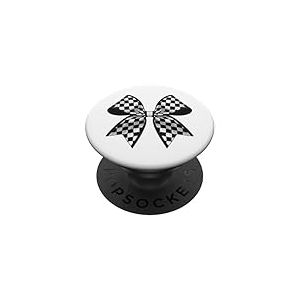 Motif Damier Noir et Blanc avec nœud Coquette pour Fille PopSockets PopGrip Adhésif