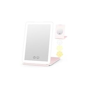 WEILY Miroir Maquillage Lumineux, 5X Miroir Grossissant Lumineux, 3 Variable Couleurs Écran Tactile Miroir LED, USB Rechargeable Miroir Coiffeuse pour Le Voyage (Rose)