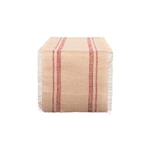 DII Camz38407 minérale Double Bordure en Toile de Jute Chemin de Table, 35,6 x 182,9 cm, Border Barn Red, 14" x 108"