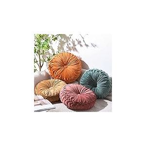 Kathfly Lot de 4 Coussins Ronds plissés en Velours 3D Citrouille - Coussin de Sol bohème pour lit, Chaise, Maison, Voiture, canapé, décoration, 4 Couleurs, 36 x 36 cm, 35 x 35 cm
