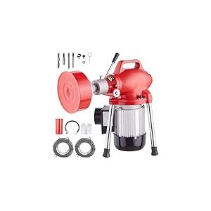 VEVOR Déboucheur Électrique Canalisation 36,5 m x 16 mm Machine Nettoyage Tuyaux Alimentation Manuelle 370 W 7 Coupeurs, 2 Câbles Acier 36,5 m x 16 mm/7 m x 9,5 mm, Contrôle CW/CCW pour Tuyaux 4-10 cm