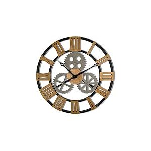FLEXISTYLE Horloge Murale Design Industriel Grand diamètre 80 cm rétro Vintage Aspect Bois chêne sans Bruit de tic-tac Salon (Noir)
