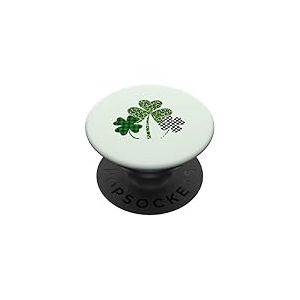 Three Clover Irish Shamrock Plaid Leopard St Patrick Day PopSockets PopGrip Adh&eacute;sif