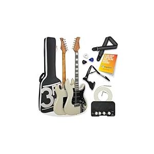 3rd Avenue Stateside Guitare &eacute;lectrique 4/4 Kit ultime avec amplificateur 5 W, c&acirc;ble, support, sac de transport rembourr&eacute;, sangle, m&eacute;diators, le&ccedil;ons gratuites - Blanc atlantique