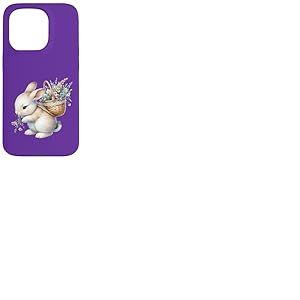 Cottagecore Breloque aquarelle Lapin avec panier de fleurs Coque pour iPhone 15 Pro