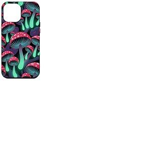 Motif champignons magiques psychédéliques noirs esthétiques Coque pour iPhone 12 Pro Max