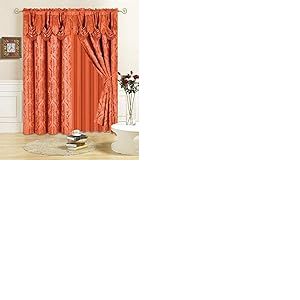All American Collection Lot de 4 Rideaux avec cantonni&egrave;re attach&eacute;e et Voilage avec 2 embrasses incluses (213,4 cm de Long, Orange)