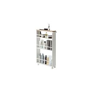 Yamazaki 3627 Tower Chariot de Service avec poignée, Blanc, Acier/Bois, Design Minimaliste