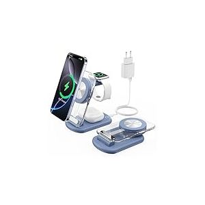 Station de Charge sans Fil magnétique 3 en 1 pour appareils Apple, Chargeur Rapide et Pliable pour Voyage, avec lumière Nocturne pour iPhone 16, 15, 14, Apple Watch/AirPods Pro, BU