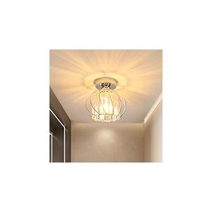 Plafonnier Cristal, Douille E27 Lustre de Plafond Industriel Vintage avec Abat-jour en Forme de Cage, Max.40W Luminaire Plafonnier Chrome pour Entr&eacute;e Couloir Chambre Salon, Ampoules non incluses