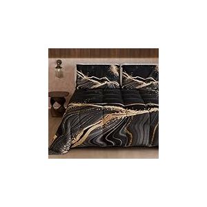 PETTI Artigiani Italiani - Couette Une Place et demie d'hiver, Couette 1 Place et demie, Couette Double Face Couleur Unie et Impression num&eacute;rique marbre Noir, fabriqu&eacute;e en Italie