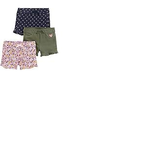 Simple Joys by Carter's 3-Pack Knit Shorts, Bleu Jean Points/Rose Fleuri/Vert Olive Cœurs, 5 Ans (Lot de 3) Bébé Fille