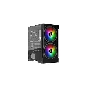 GAMDIAS PC Gamer Boitier, Boîtiers Gaming ATX Moyen Tour Vide, Airflow Case, 2 Ventilateurs ARGB de 200 mm Intégrés, Fenêtre en Verre Trempé, Noir