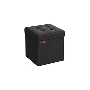 SONGMICS Banc de Rangement Pliable de 110 cm, Coffre de Rangement, Tabouret Repose-Pieds, Pouf de Chambre, Noir d'encre LSF027B01