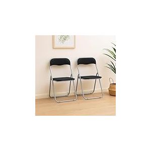 Dmora - Lot de 2 chaises pliante Marbella, Fauteuil gain de place, Chaise invité, Siège de réunion en simili cuir, 43x47h80 cm, Noir