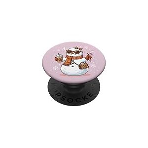 Bonhomme de Neige l&eacute;opard de No&euml;l avec caf&eacute; glac&eacute; et Bonbons PopSockets PopGrip Adh&eacute;sif