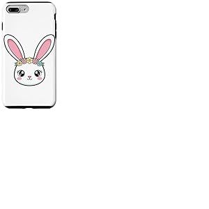 Kawaii Visage de Lapin Fleur Couronne Lapin Mignon Illustration Coque pour iPhone 7 Plus/8 Plus